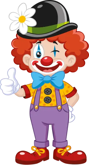Clown mit Daumen hoch im OkiDoki Indoor-Spielparadies Jestetten